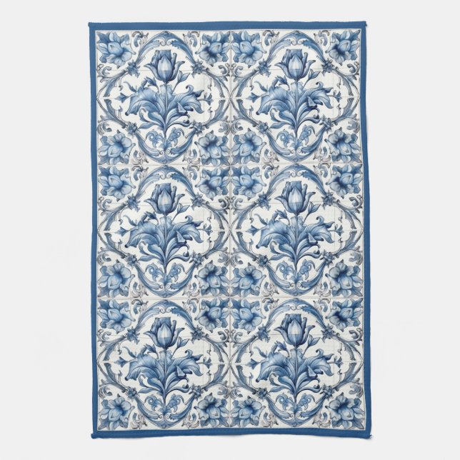Paño De Cocina Mosaico de cerámica azul y blanco del Holanda (Vertical)