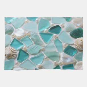 Paño De Cocina Mosaico de vidrio de mar turquesa encanto costero