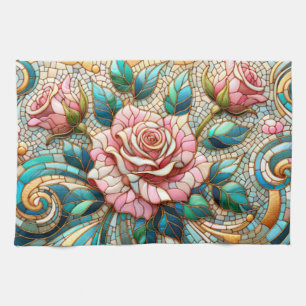 Paño De Cocina Mosaico de vidrio tintado de rosas rosadas
