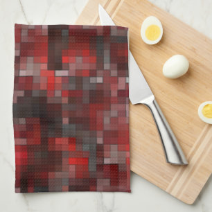 Paño De Cocina Mosaico digital de cuadrados en tonos rojos y gris