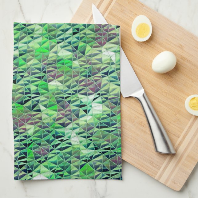 Paño De Cocina Mosaico en triángulos verdes con tonos degradados (Doblado Cuarto)