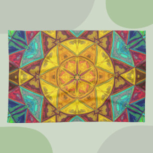 Paño De Cocina Mosaico Kaleidoscope Flor amarillo azul y rojo