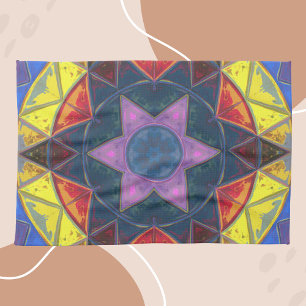 Paño De Cocina Mosaico Kaleidoscope Flor amarillo azul y rosa