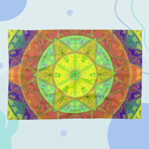 Paño De Cocina Mosaico Kaleidoscope Flor Amarillo Verde y Naranja