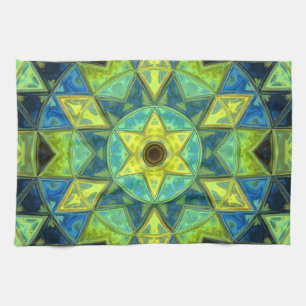 Paño De Cocina Mosaico Kaleidoscope Flor amarillo y azul
