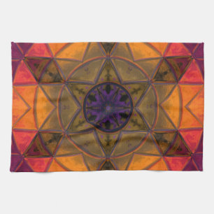 Paño De Cocina Mosaico Kaleidoscope Flor amarillo y morado