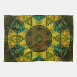 Paño De Cocina Mosaico Kaleidoscope Flor Amarillo y Verde