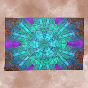 Paño De Cocina Mosaico Kaleidoscope Flor azul morado y rojo