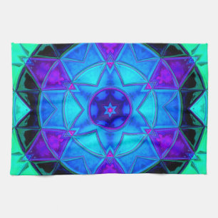 Paño De Cocina Mosaico Kaleidoscope Flor azul morado y Verde azul