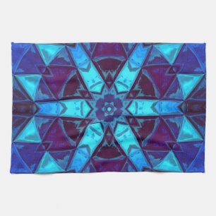 Paño De Cocina Mosaico Kaleidoscope Flor azul y púrpura