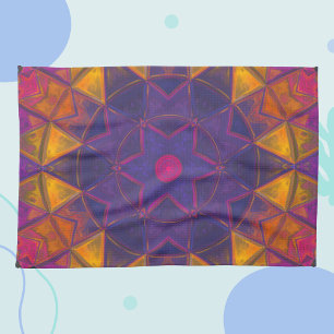 Paño De Cocina Mosaico Kaleidoscope Flor morado amarillo y rosa