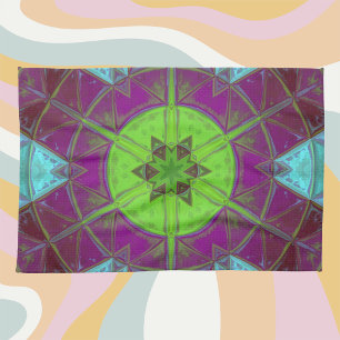 Paño De Cocina Mosaico Kaleidoscope Flor morado verde y azul