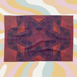 Paño De Cocina Mosaico Kaleidoscope Flor morado y rojo