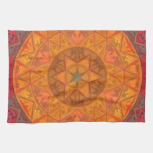Paño De Cocina Mosaico Kaleidoscope Flor Naranja rojo y negro