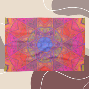 Paño De Cocina Mosaico Kaleidoscope Flor rosa azul y amarillo