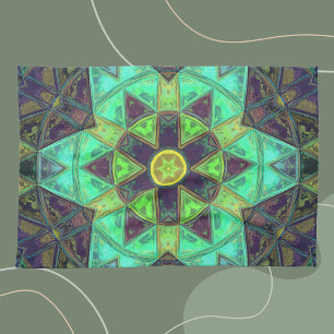 Paño De Cocina Mosaico Kaleidoscope Flor Verde Verde azulado y Pú