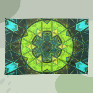 Paño De Cocina Mosaico Kaleidoscope Flor verde y azul