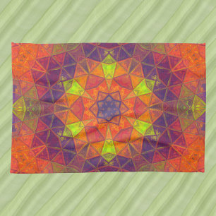Paño De Cocina Mosaico Kaleidoscope Naranja de flores morado y ve
