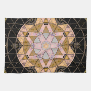 Paño De Cocina Mosaico Mandala Flor amarillo azul y negro