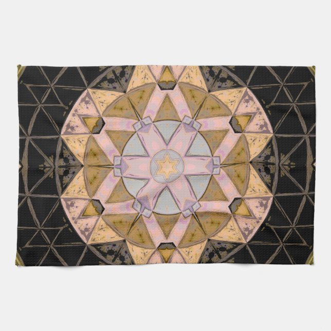 Paño De Cocina Mosaico Mandala Flor amarillo azul y negro (Horizontal)