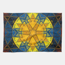 Paño De Cocina Mosaico Mandala Flor amarillo azul y rojo
