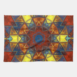 Paño De Cocina Mosaico Mandala Flor Amarillo Rojo y Azul