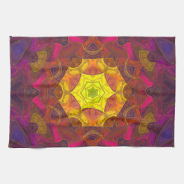 Paño De Cocina Mosaico Mandala Flor amarillo rosa y morado