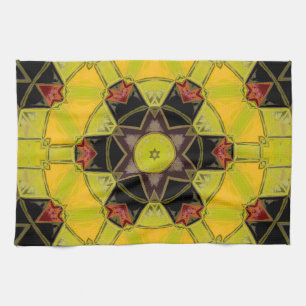 Paño De Cocina Mosaico Mandala Flor Amarillo Verde Rojo y Negro