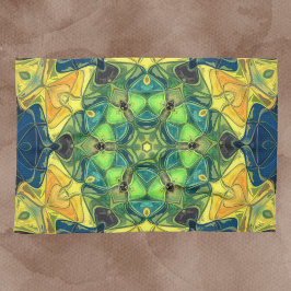 Paño De Cocina Mosaico Mandala Flor Amarillo Verde y Azul