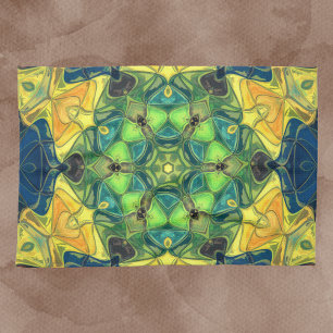 Paño De Cocina Mosaico Mandala Flor Amarillo Verde y Azul
