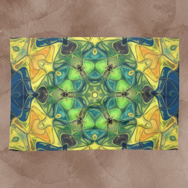 Paño De Cocina Mosaico Mandala Flor Amarillo Verde y Azul (Subido por el creador)
