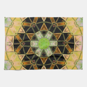 Paño De Cocina Mosaico Mandala Flor Amarillo Verde y Negro