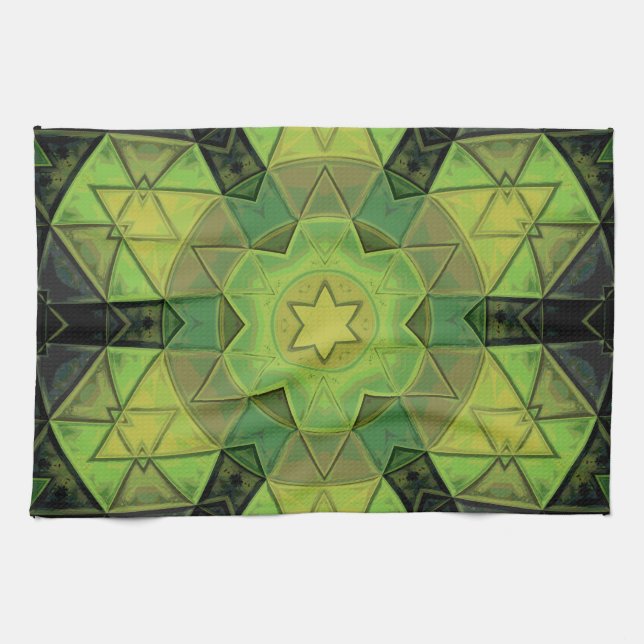 Paño De Cocina Mosaico Mandala Flor Amarillo Verde y Negro (Horizontal)