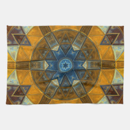Paño De Cocina Mosaico Mandala Flor Amarillo y Azul