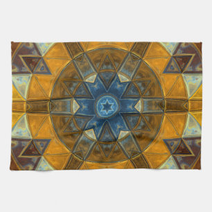 Paño De Cocina Mosaico Mandala Flor Amarillo y Azul