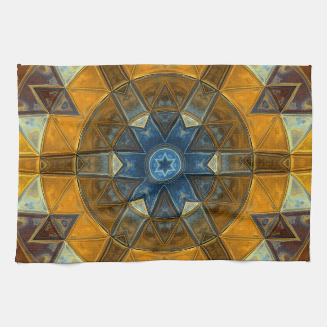 Paño De Cocina Mosaico Mandala Flor Amarillo y Azul (Horizontal)