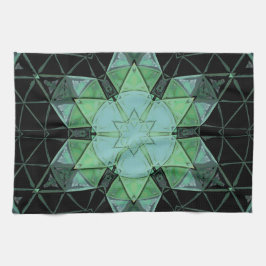 Paño De Cocina Mosaico Mandala Flor Azul Verde y Negro