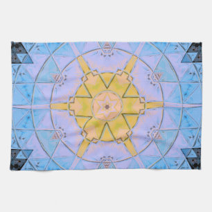 Paño De Cocina Mosaico Mandala Flor azul y amarillo