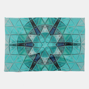 Paño De Cocina Mosaico Mandala Flor azul y blanco