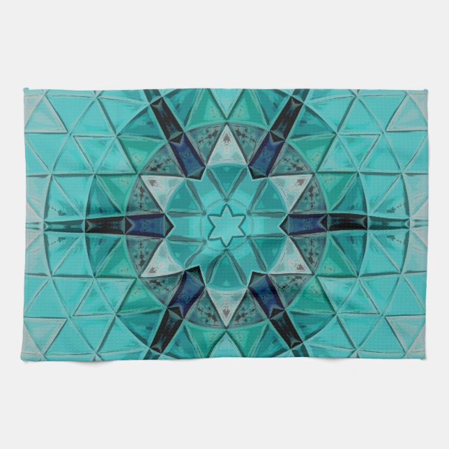 Paño De Cocina Mosaico Mandala Flor azul y blanco (Horizontal)