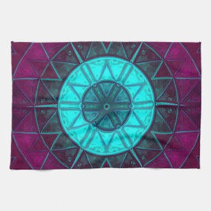 Paño De Cocina Mosaico Mandala Flor Azul y Púrpura