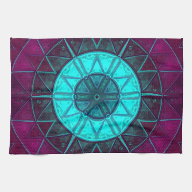 Paño De Cocina Mosaico Mandala Flor Azul y Púrpura (Horizontal)