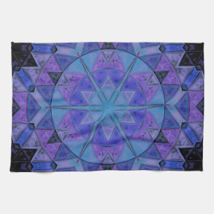 Paño De Cocina Mosaico Mandala Flor Azul y Púrpura