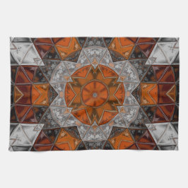 Paño De Cocina Mosaico Mandala Flor Naranja Blanco y Negro
