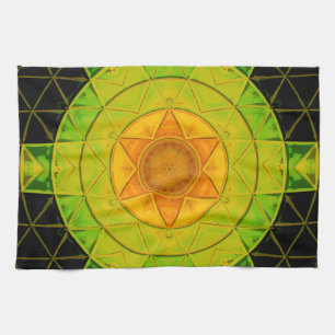 Paño De Cocina Mosaico Mandala Flor Naranja Verde y Negro