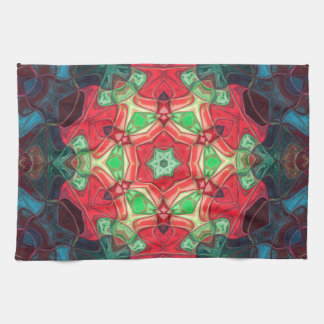 Paño De Cocina Mosaico Mandala Flor Rojo Verde azulado y Azul