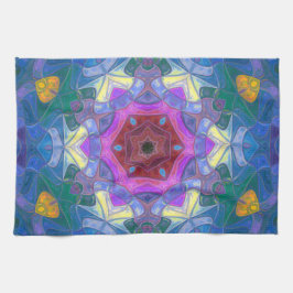 Paño De Cocina Mosaico Mandala Flor rosa azul y amarillo