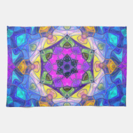 Paño De Cocina Mosaico Mandala Flor rosa azul y amarillo
