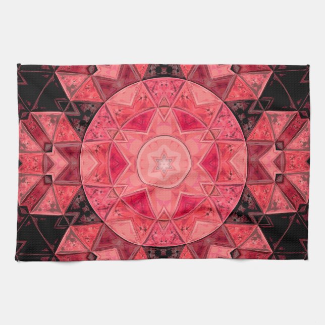 Paño De Cocina Mosaico Mandala Flor rosa y negro (Horizontal)