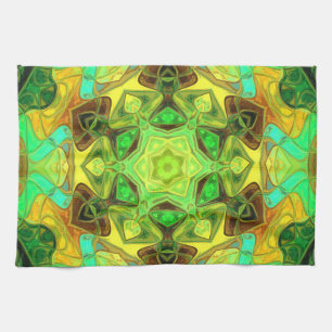 Paño De Cocina Mosaico Mandala Flor Verde Azul y Amarillo